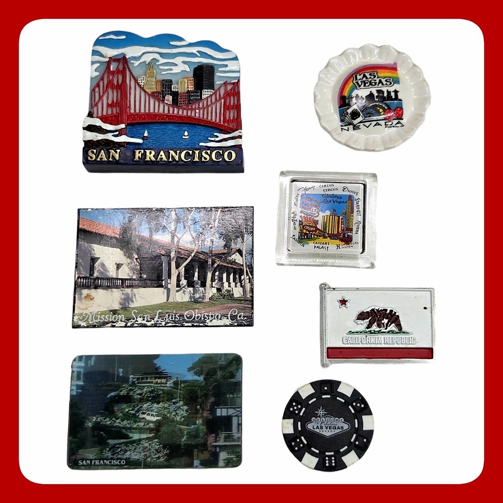 California Nevada Souvenir Magnet Lot 7pc San Francisco Las Vegas Travel Decor